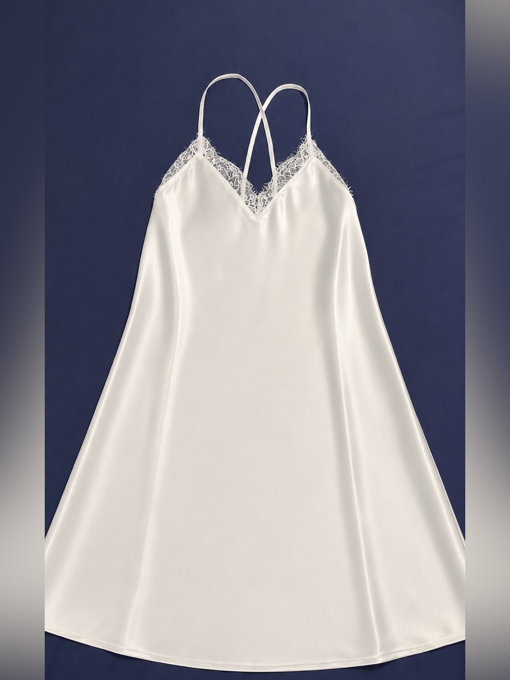 Pijama Silky Lace-Trim Chemise Slip - White